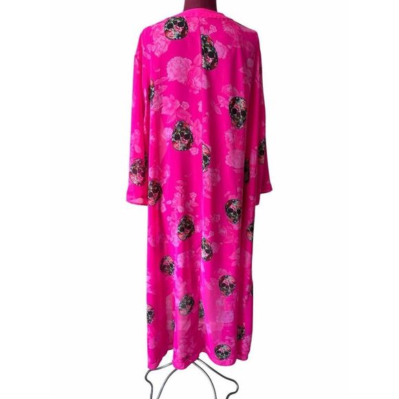 Torrid Swim Cover Up Chiffon Kimono Skulls Pink Plus Size - Picture 4 of 8